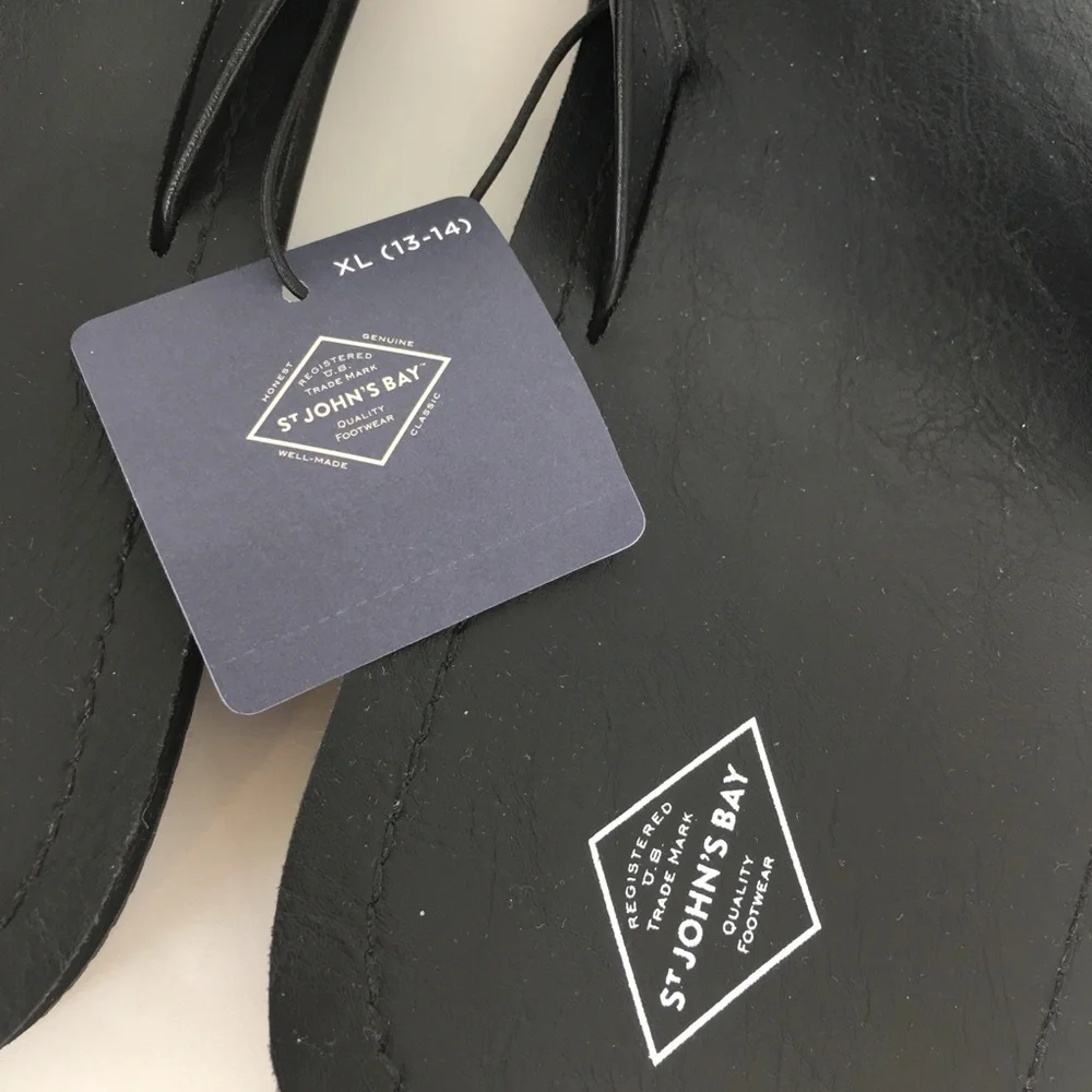 St. John’s Bay Flip-Flop Sandals Black NEW Size XL 13-14 NWT Faux Leather